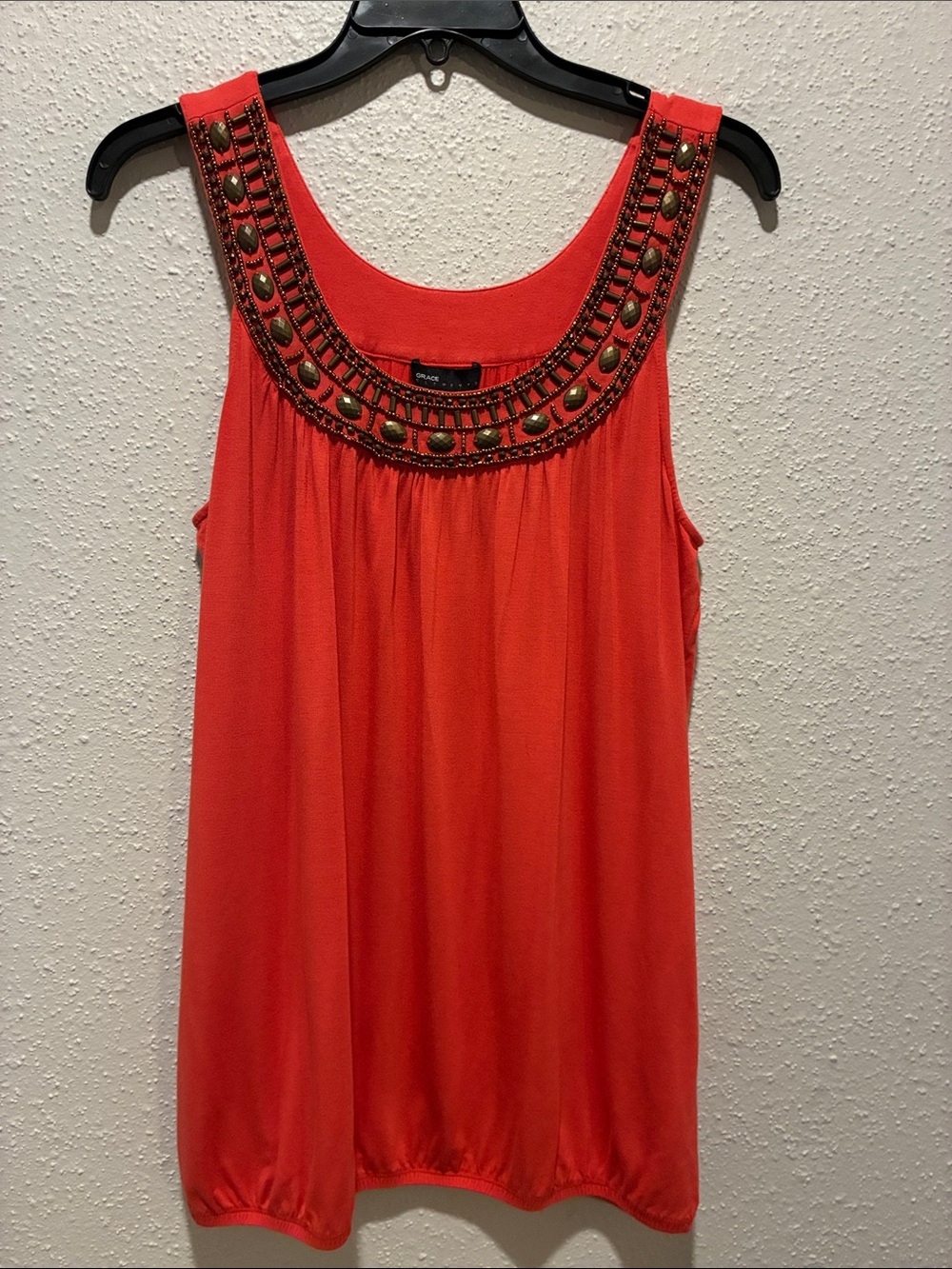 Grace Red Embellished Scoop Neck Tank